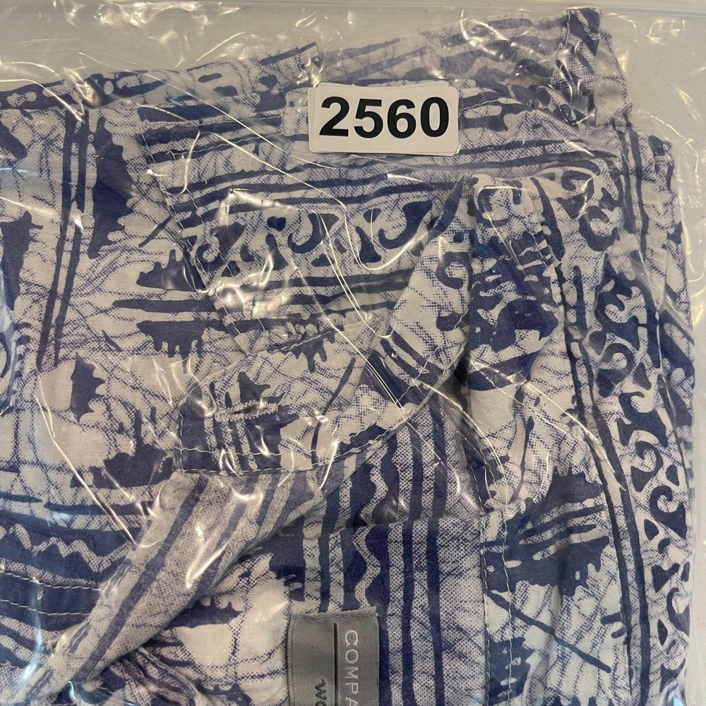 Women's Blue & White Printed Button-Down Shirt - Relaxed Collared Top - Picture 8 of 8